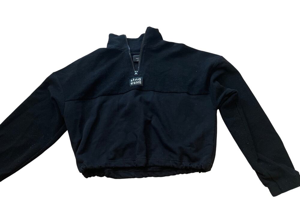 Factorie AU Black Cropped Pullover Hoodie XS Stnd Esntl Cotton